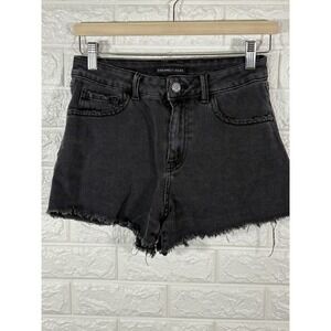 SINCERELY JULES WOMENS JEAN SHORTS SIZE 3/26 BLACK DENIM‎ CUT OFF DISTRESSED